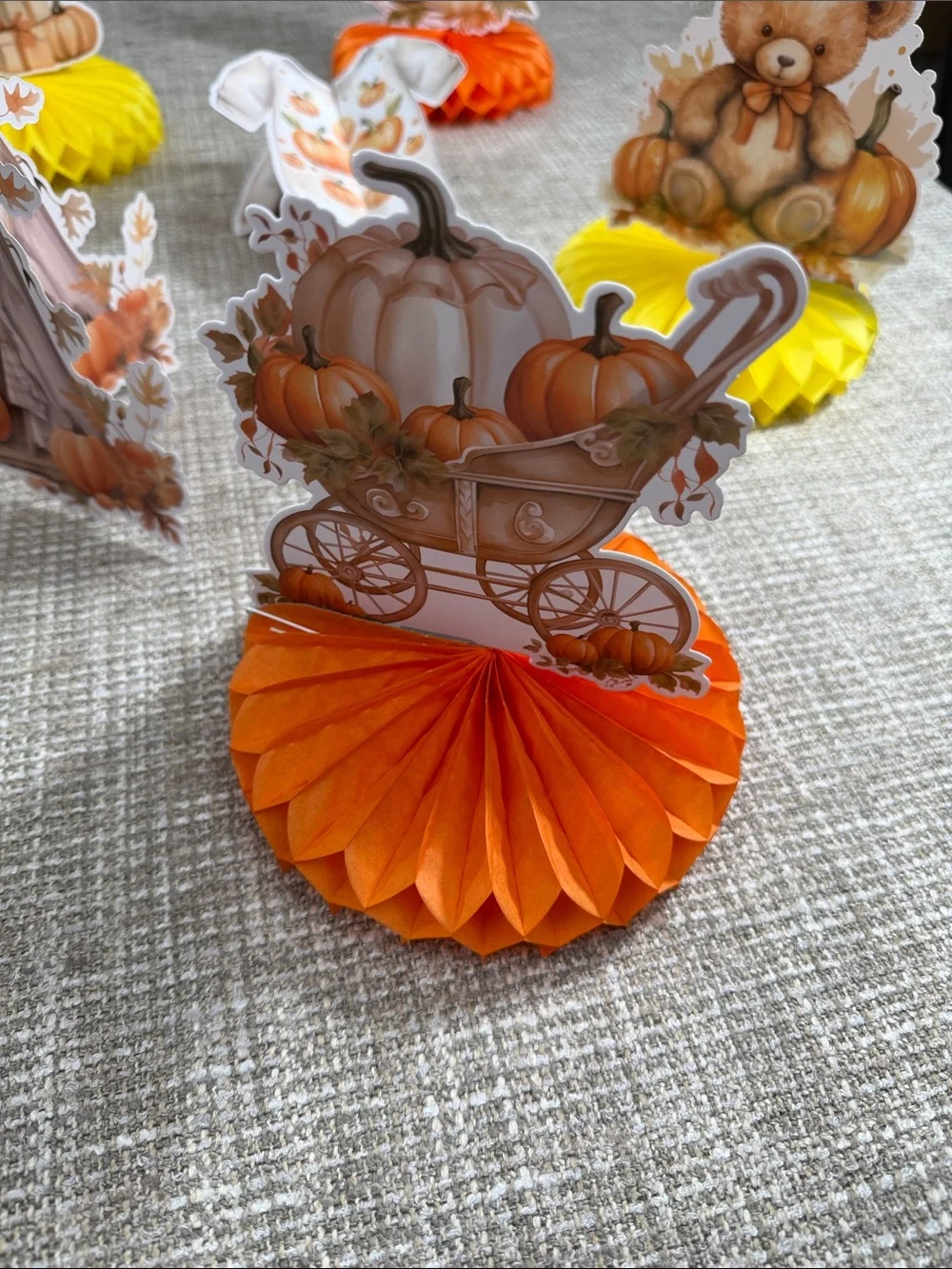 Fall Pumpkin Honeycomb Table Decorations - Orange & Yellow baby shower fall